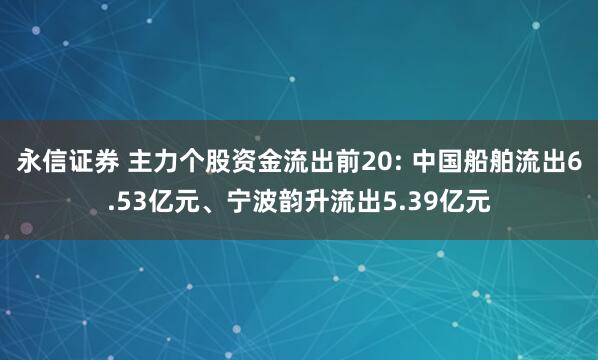 永信证券 主力个股资金流出前20: 中国船舶流出6.53亿元、宁波韵升流出5.39亿元
